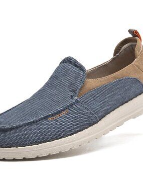 Men's Navy Blue Breathable Stretch Easy Canvas Slip-Ons Soft Boat Loafers Shoes